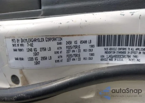 2003 Jeep Grand Cherokee Laredo from USA, damaged, VIN 1J4GW48S93C501704